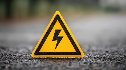 A bright yellow warning triangle with a black lightning bolt signals high voltage danger and critical electrical hazard awareness.
