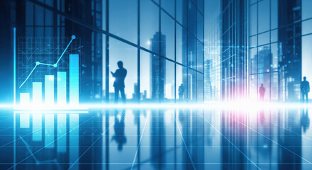 Business growth data, professionals in modern digital finance office