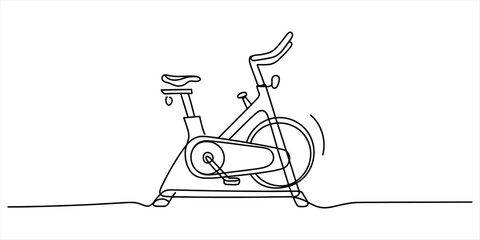 Continuous line drawing of a stationary exercise bike for fitness training Vector, illustration