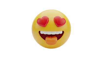 Emoji with hearts for eyes and tongue out on transparent background