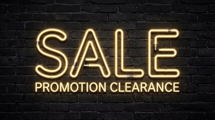 Obraz premium Glowing neon sign on a brick wall background for business signage
