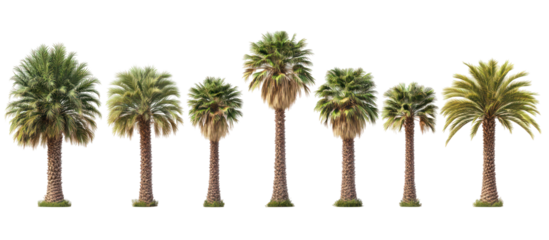 Set of Phoenix sylvestris also known as silver date palm Indian palm tree isolated on transparent background