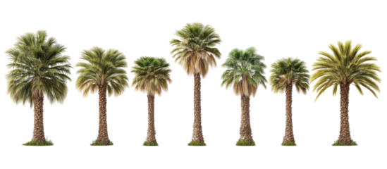 Set of Phoenix sylvestris also known as silver date palm Indian palm tree isolated on transparent background