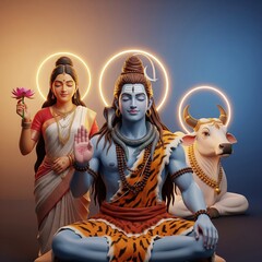 Fototapeta premium Shiva Parvati Blessing with Sacred Nandi Spiritual Illustration