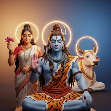 Shiva Parvati Blessing with Sacred Nandi Spiritual Illustration