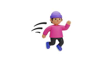 3D Cartoon Boy Running with Speed Lines on transparent background