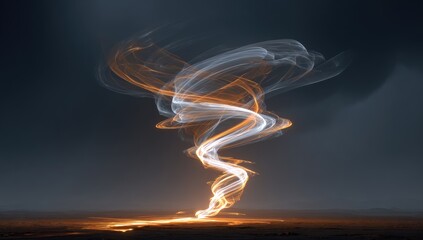 Glowing tornado-like form spirals against dark sky