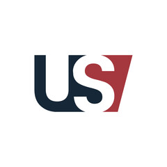 Modern Geometric Letter US Monogram Logo, Minimalist Navy Blue and Red Branding Icon Vector.
