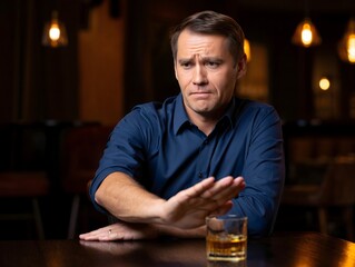 Man Refusing Drink - Alcohol Addiction, Sobriety, Health Concept