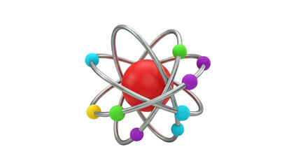 3D Atom Model with Colorful Electrons on transparent background