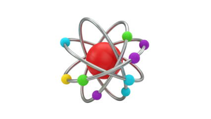 3D Atom Model with Colorful Electrons on transparent background