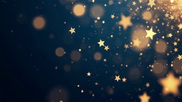 Abstract background with Dark blue and gold particle. New year, Christmas background with gold stars and sparkling. Christmas Golden light shine particles bokeh on navy background. Gold foil texture