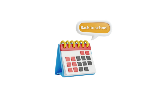 3D Back to School Calendar Reminder on transparent background - Powered by Adobe