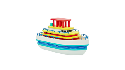 3D Colorful Toy Boat on transparent background