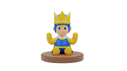 3D Cute cartoon king character with crown and royal blue outfit on transparent background