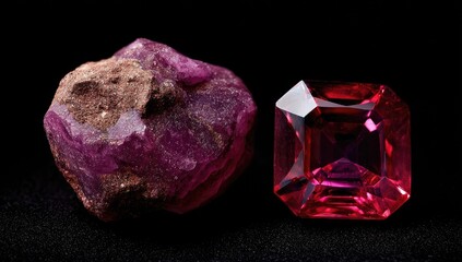 Ruby raw versus faceted gem, vibrant red hue