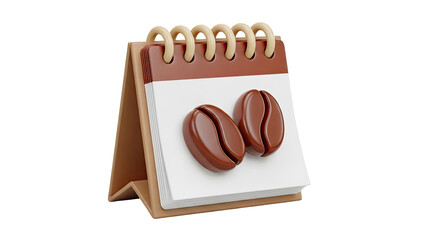 3D illustration of a calendar with coffee beans on transparent background