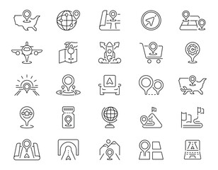 Navigation icons set. linear, editable line icons, direction and gps symbols