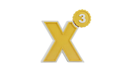 3D Yellow Letter X with Notification Badge Number 3 on transparent background
