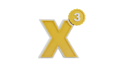 3D Yellow Letter X with Notification Badge Number 3 on transparent background