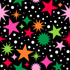 Colorful star with snow seamless pattern design for Christmas and new year celebration background.