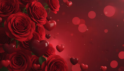 Red Roses and Hearts Romantic Valentine Background