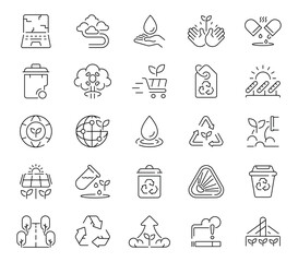 Ecology icons set. editable line icons for sustainable design and green projects