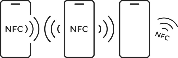 NFC Mobile Icon Set. Contactless Payment and Smartphone Symbols. Tap to Pay Interface and Digital Wallet Mobile sign. Smartphone Proximity Scanning and Smart Tag Connectivity icons