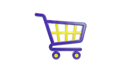3D Shopping Cart Isolated on White Background