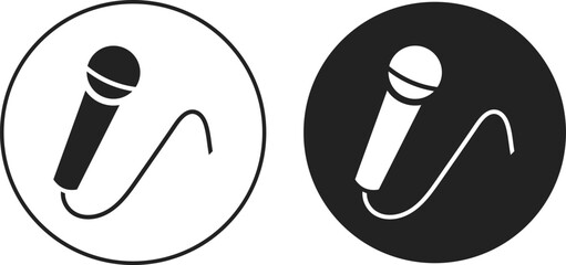 Reporter Microphone Icon Set. News Broadcasting and Interview Symbols. Media Coverage and Journalist Press Conference Interface. Live Report, Mass Media, and Radio Broadcasting Symbol Collection