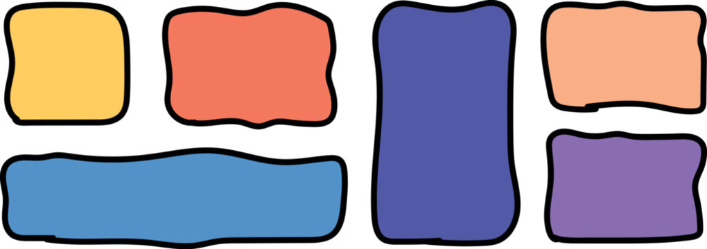 Child-Inspired Geometric Doodle Frames with Irregular Shape Boxes and Soft Organic Borders &ndash; Hand-Drawn Blob Vector Illustration