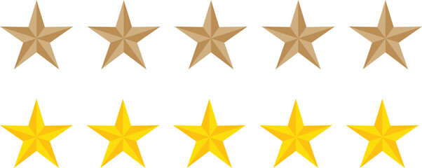 Five Star Rating Icon Set. Customer Review and Feedback Symbols. Quality Excellence and Luxury Ranking Icons collection. Gold star symbol