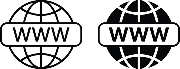 Globe with WWW Icon Set. Website Presence and World Wide Web Symbols. Web Browser, URL Domain, and Online Connectivity sign. SEO Services, Hyperlink, and Domain Name Registration Symbol Collection