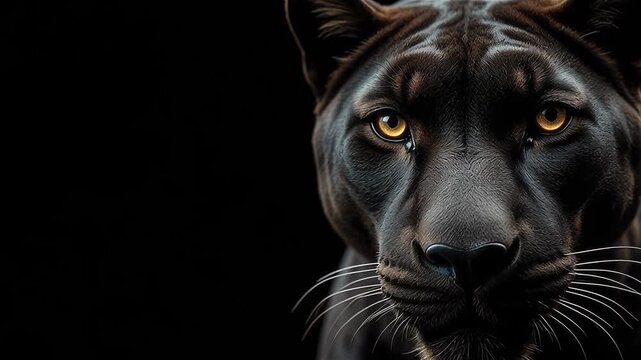 Front view of Panther on black background. Wild animals banner with copy space. Predator series. digital art  
