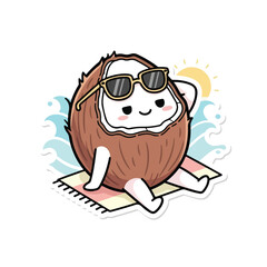 Obraz premium The Chilling Coconut: Tropical Beach Vibe Sticker