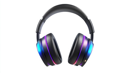 High-tech stylish black headphones with colorful lights AI Generative