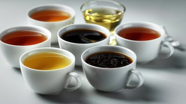 Assorted Tea Drinks in Minimal White Cups