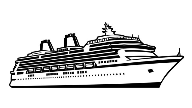 Large Cruise Ship Traveling on Water, Luxury Ocean Liner for Vacation, isolated white background