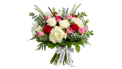Elegant bouquet of mixed roses and greenery