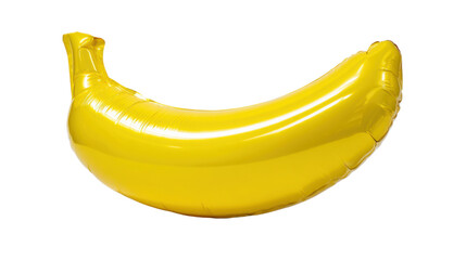 Banana shaped foil balloon with shiny yellow surface for celebrations and tropical party themes