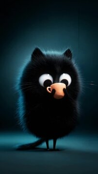 Cute Fluffy Black Cat Holding Coffee Cup on Dark Background