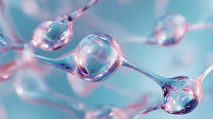 Transparent collagen molecules macro visualization in soft blue light