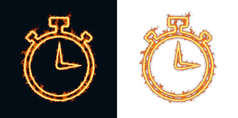 Stopwatch timer icons formed by ignited trace showing timekeeping and countdown function for mobile layout, deadline tracking and interval timing mark for planner and monitoring tools