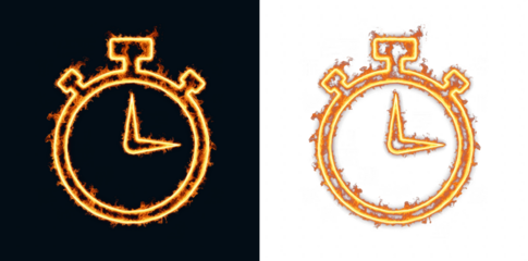 Stopwatch timer icons formed by ignited trace showing timekeeping and countdown function for mobile layout, deadline tracking and interval timing mark for planner and monitoring tools