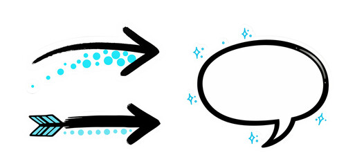 Chevron pointers and tooltip bubble with blank area for short text, interface components for user navigation, release alerts and step sequences used in app screens and support pages