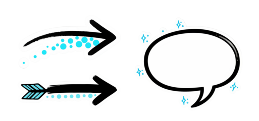 Chevron pointers and tooltip bubble with blank area for short text, interface components for user navigation, release alerts and step sequences used in app screens and support pages