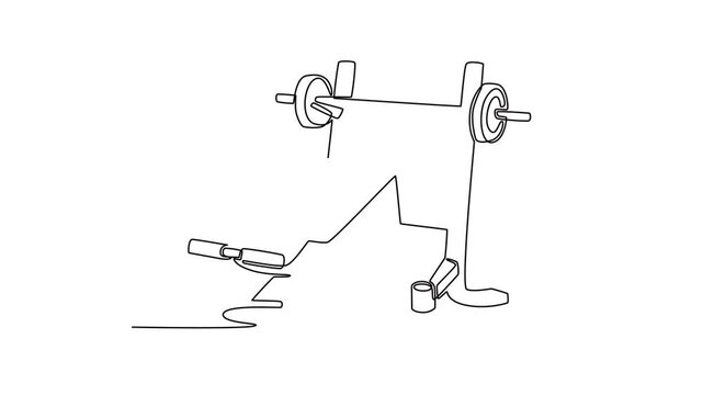 bench press lying and sitting. Gym Property concept. Single line draw design. Full length animation illustration. High quality 4k footage