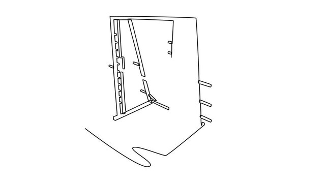 smith machine. Gym Property concept. Single line draw design. Full length animation illustration. High quality 4k footage