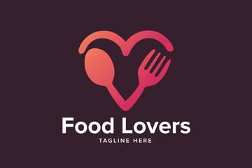 Red Heart with Fork and Spoon Cutlery Vector logo template