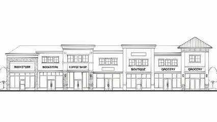 Detailed architectural drawing of a commercial building facade.